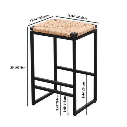 25" Height Backless Water Hyacinth Woven Bar Stools With Footrest (Set of 2) - Natural Home Essentials