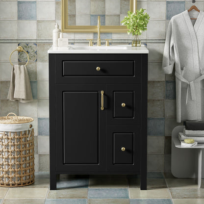 Elegant Bathroom Vanity With Ceramic Sink, Soft Close Doors And Drawers, Double Storage Racks Hearth and Haven