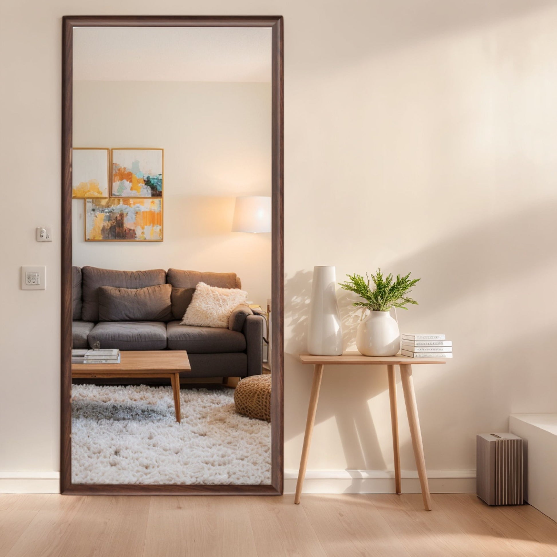 Vintage Full Length Mirror Wall Mounted With Faux Wooden Frame - Brown Daily Nest