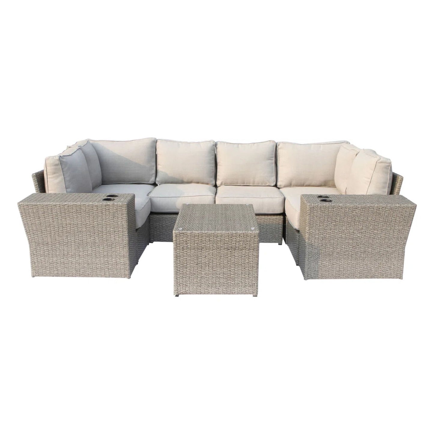 Outdoor Wicker Sectional With Weather Resistant Cushions And Table LSI Patio Furniture