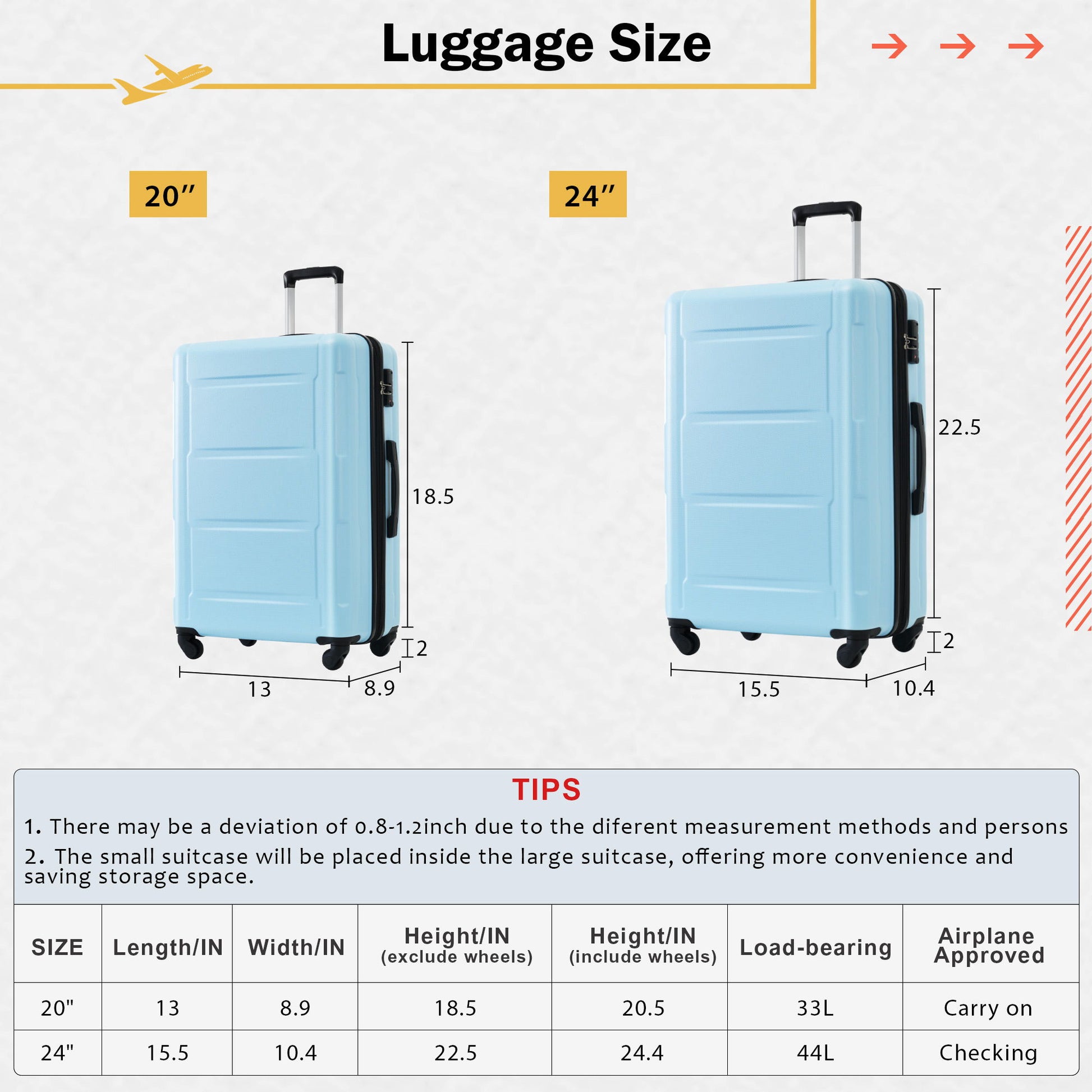 2 Piece Luggage Set With Bags Expanable Spinner Wheels ABS Lightweight Suitcase With Tsa Lock 20" / 24" Daily Nest