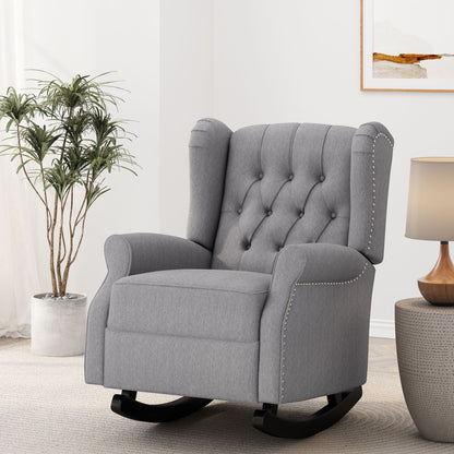 Sheila - Contemporary Fabric Tufted Wingback Rocking Chair - Gray Noble House