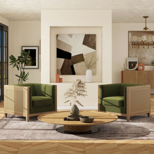 Georgia - Cane Tuxedo Armchair - Olive Green Jennifer Taylor Home