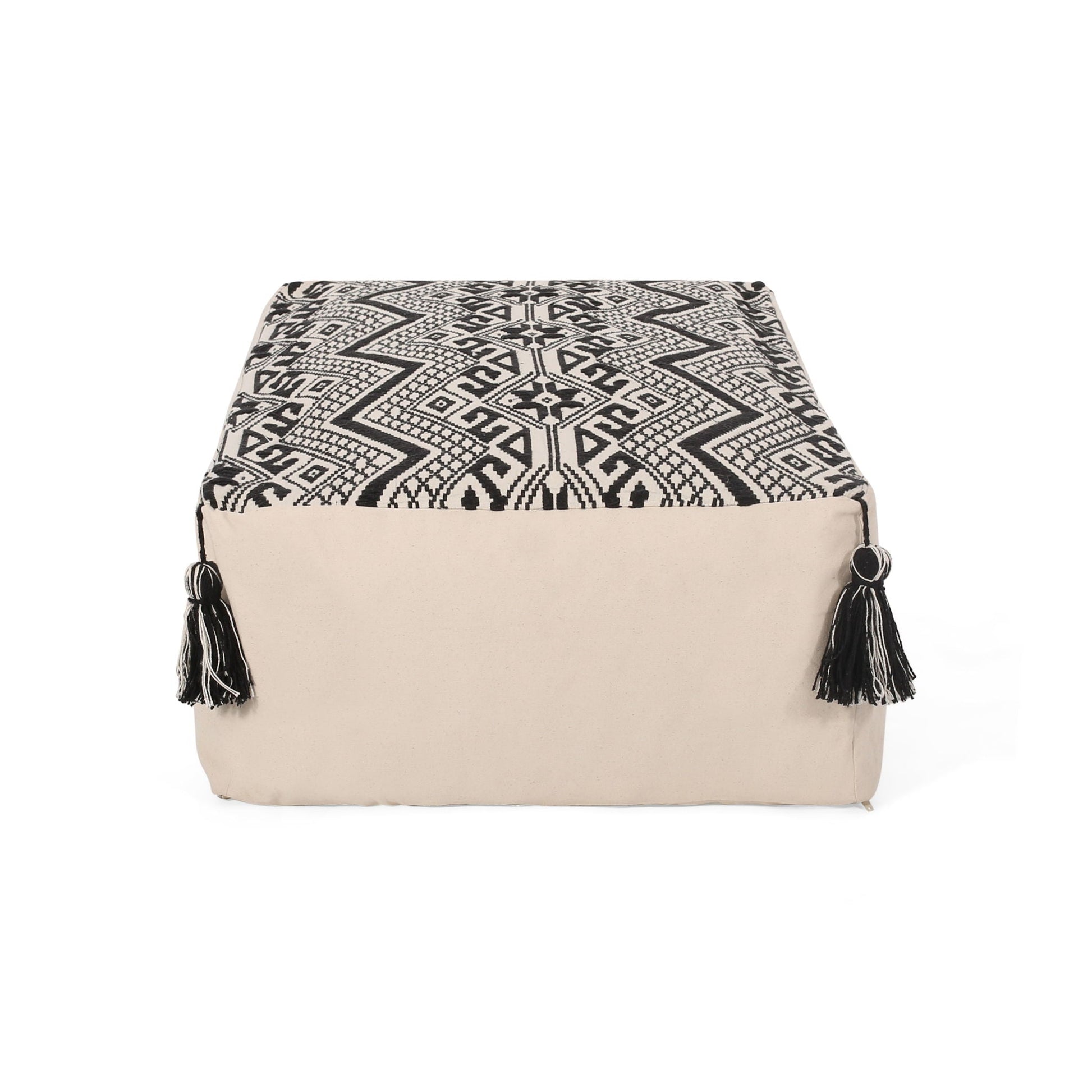 Kiki - Rectangular Pouf Ottoman Floor Cushion Natural - Black Home Essentials