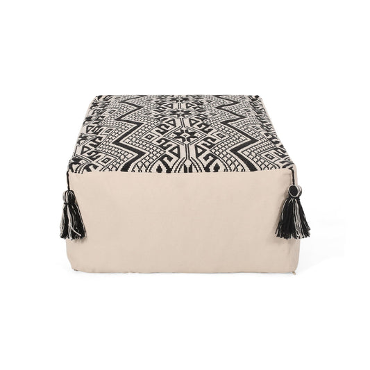 Kiki - Rectangular Pouf Ottoman Floor Cushion Natural - Black Home Essentials