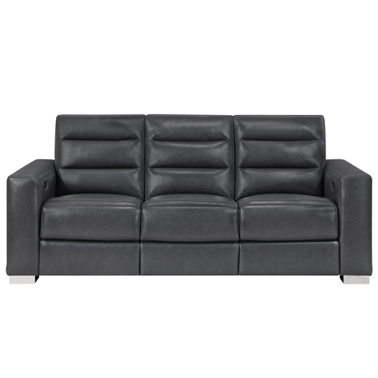 Yamein - Power Reclining Sofa With Bookcase Arms And LED Lights - Charcoal Global Furniture USA