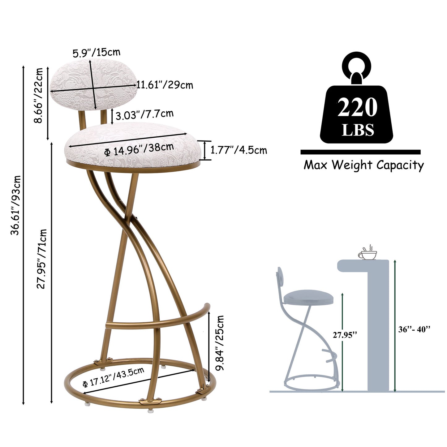 Round Print Bar Stools Upholstered Chairs For Kitchen (Set of 2) Home Essentials