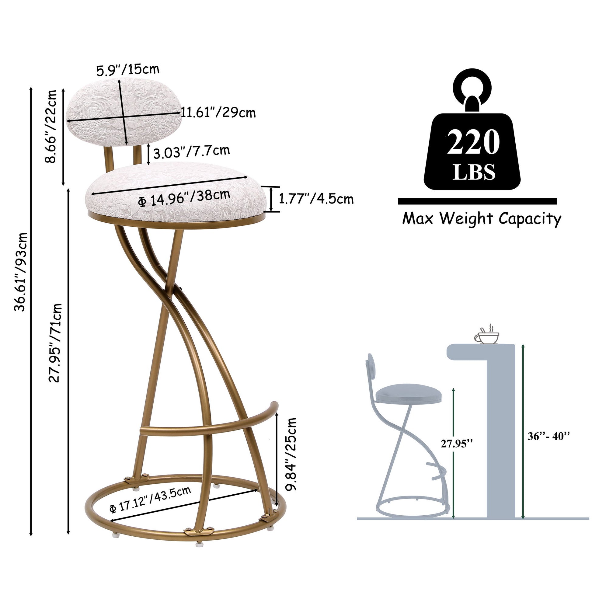 Round Print Bar Stools Upholstered Chairs For Kitchen (Set of 2) Home Essentials