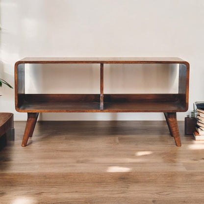 Curved Double Slot Media Unit - Dark Brown Artisan Furniture