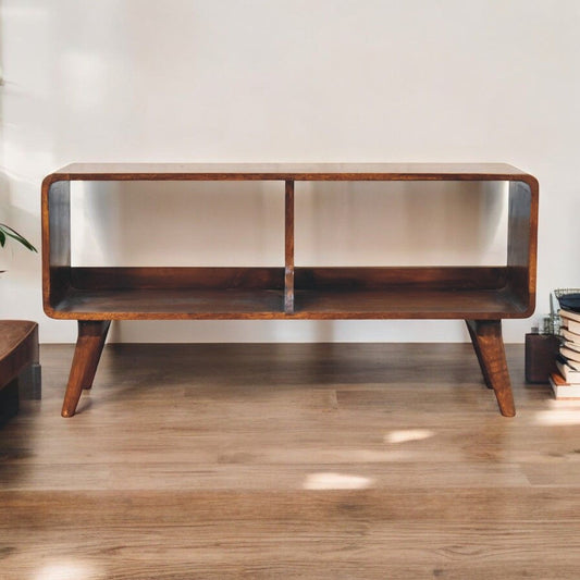 Curved Double Slot Media Unit - Dark Brown Artisan Furniture