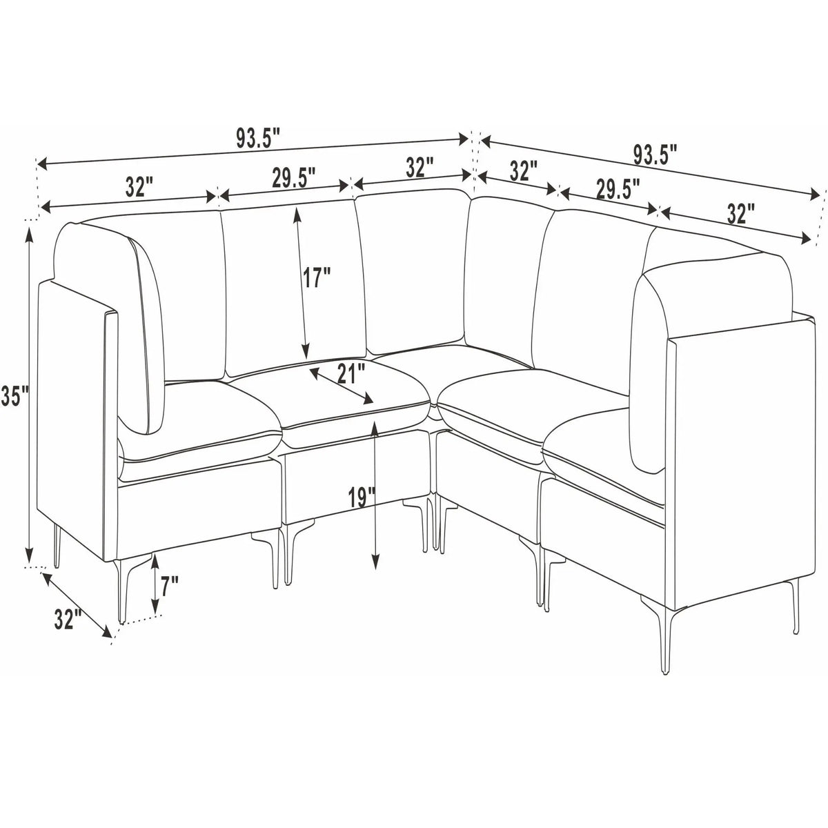 Upholstered Modular Sectional With Tall Legs Home Essentials