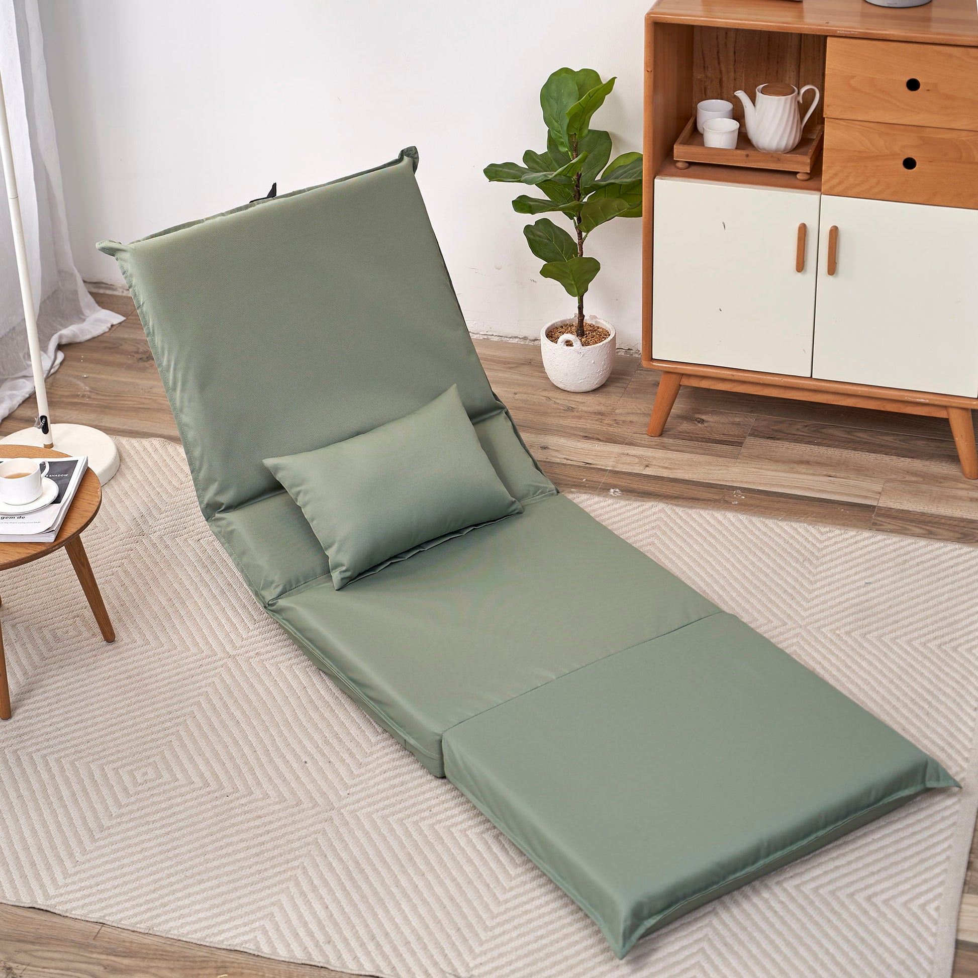 Foldable Portable Camping Chair With Carry Bag 14 Position Adjustable Recliner For Adults Cotton & Metal Frame For Outdoor Travel, Picnic, Or BBQ - Light Green Home Essentials
