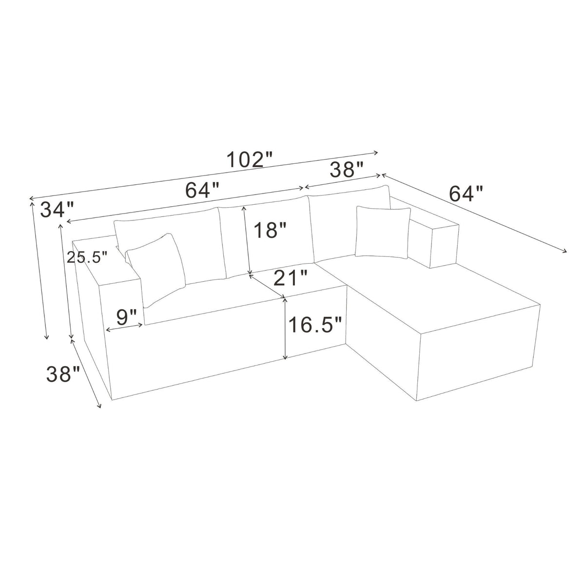 L - Shape Full Compressed Upholstered Sectional Home Essentials