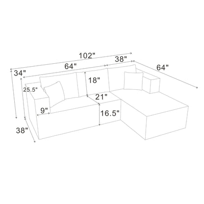L - Shape Full Compressed Upholstered Sectional Home Essentials