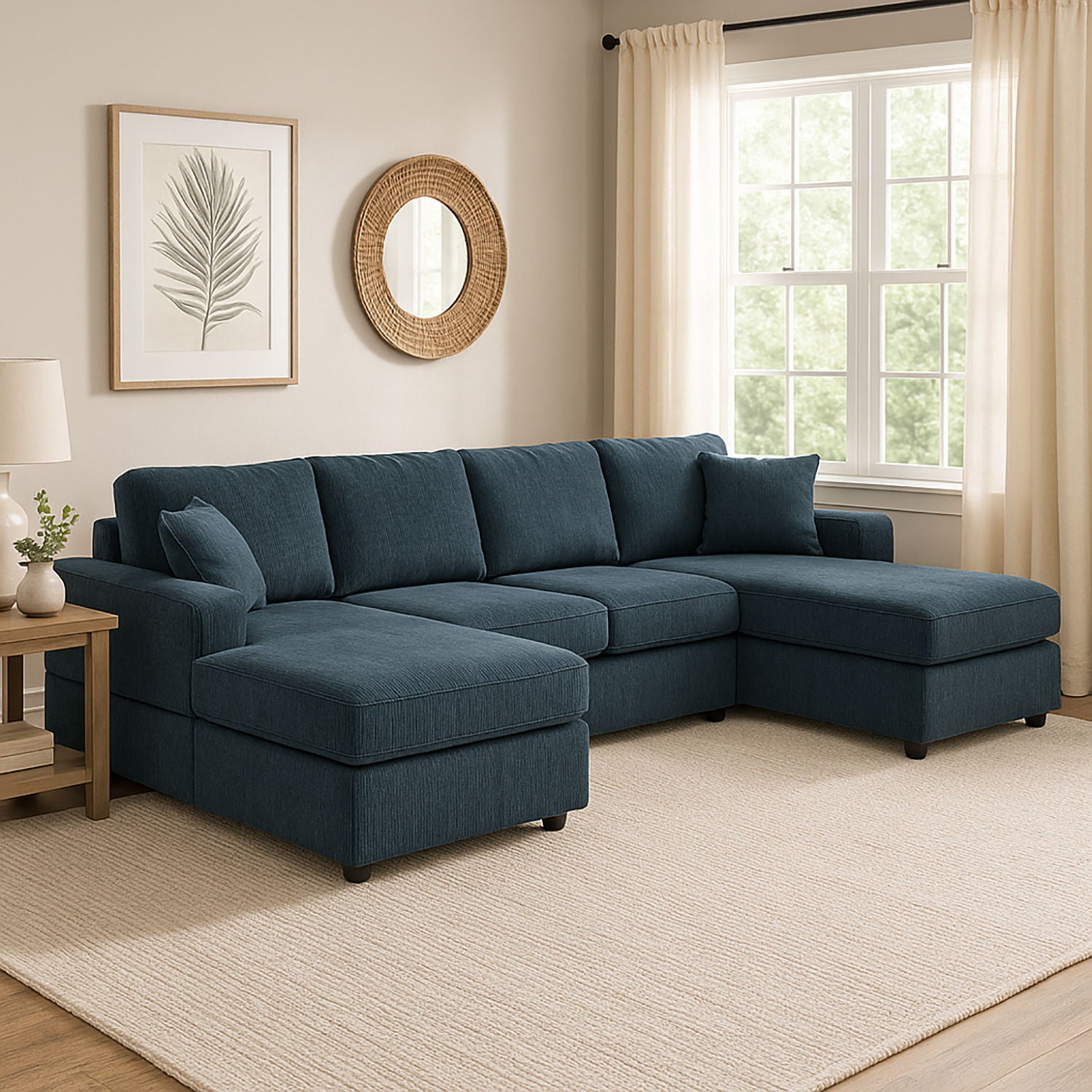 3 Piece Corduroy Double Chaise Sectional Sofa The Soft House
