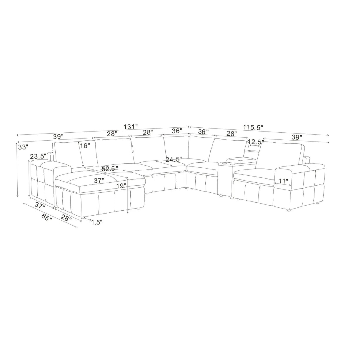 Modular Sectional With Large Square Arms, Custom Configuration Home Essentials