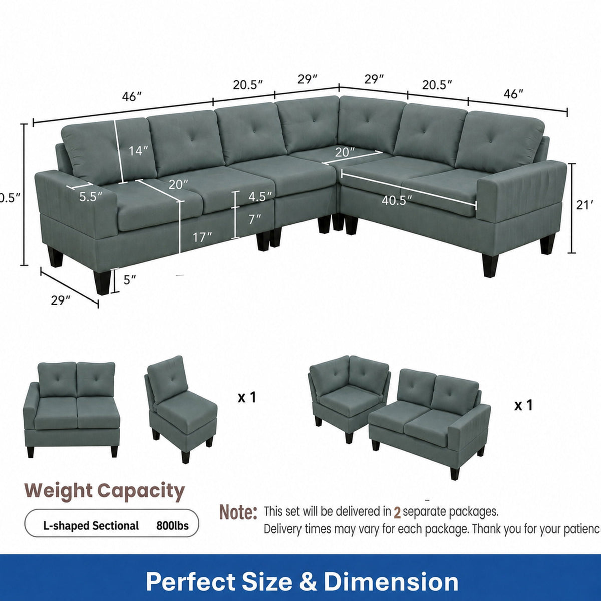 Modular L - Shaped Sectional Sofa 6 Seater 4 Piece Couch With Chaise Home Essentials