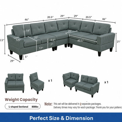 Modular L - Shaped Sectional Sofa 6 Seater 4 Piece Couch With Chaise Home Essentials