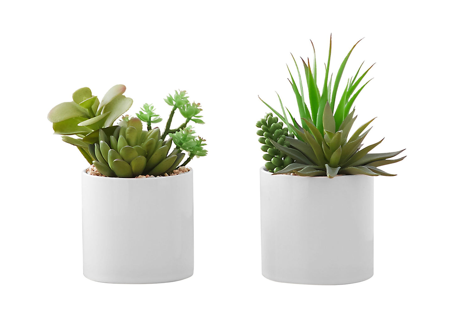 7" Tall, Artificial Plant, Succulent, Indoor, Faux, Fake, Table, Greenery, Potted, Decorative (Set of 2) - Green, White