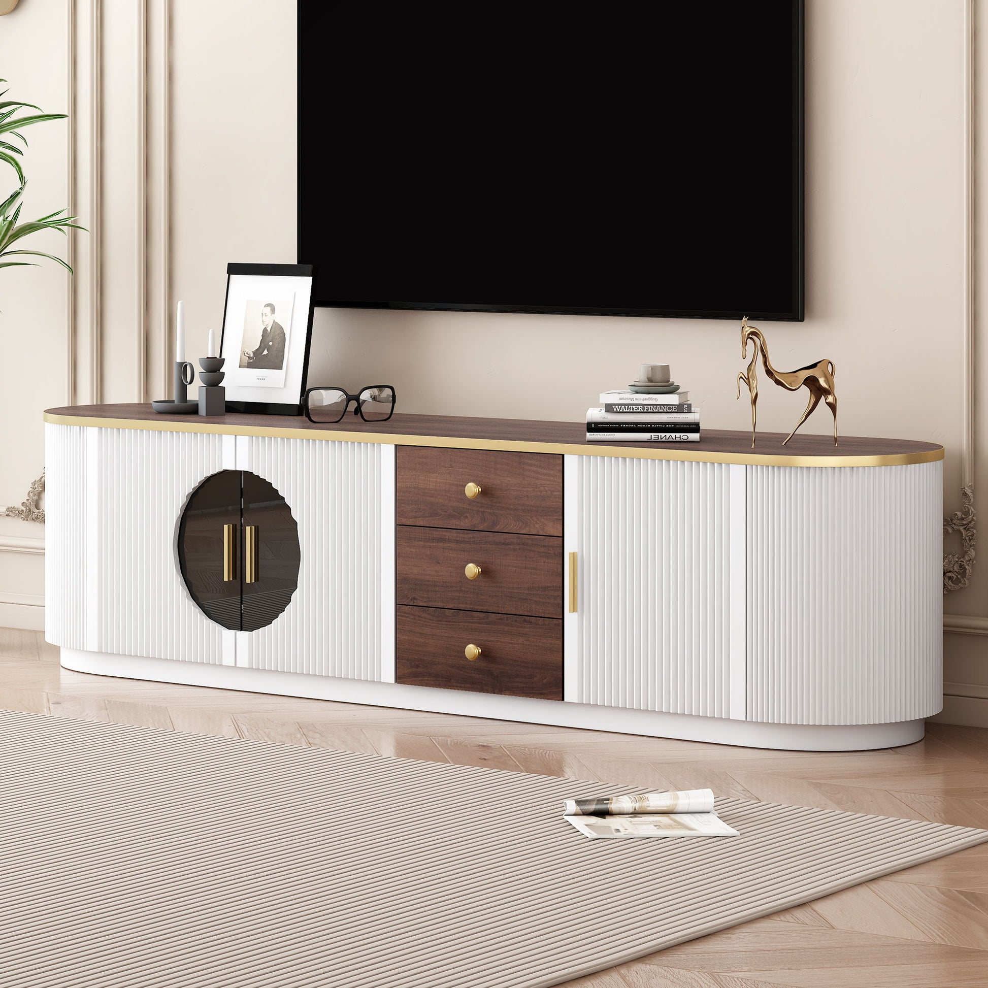 Modern Minimalist TV Stand For TVs Up To 80" With 3 Drawers And 1 Shelf Hearth and Haven