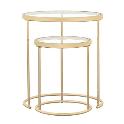 Maylin - 2 Piece Round Glass Top Nesting Table Set - Gold