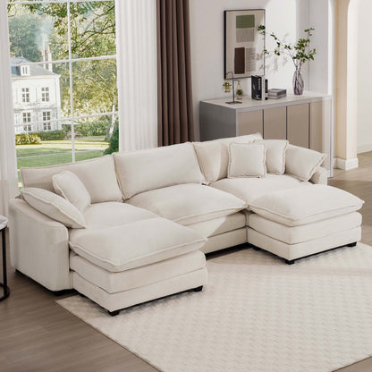 Modern Oversized Modular Cushion Sofa With Ottoman, Low Back, Deep Seating Sofa Set Home Essentials