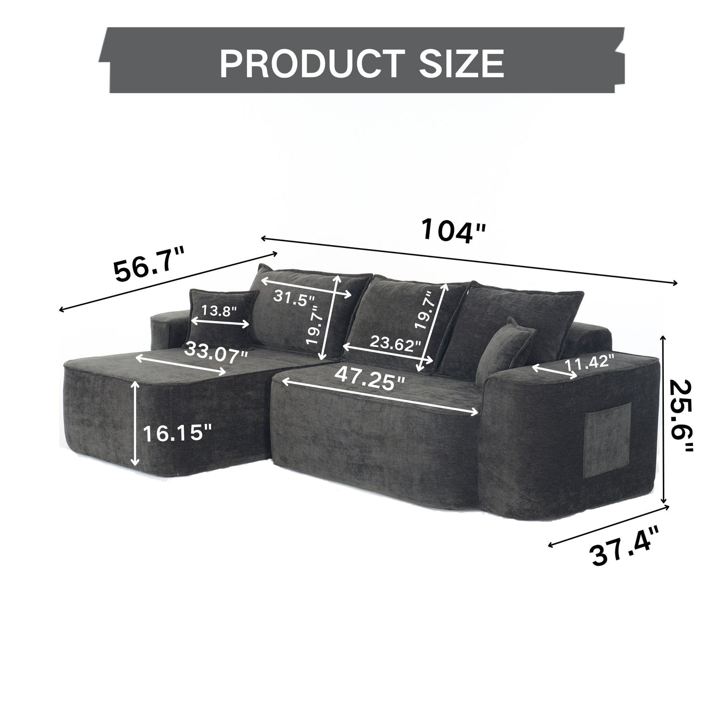 L-Shaped Sectional Sofa Couch With Chaise, Extra Deep Seats Home Essentials