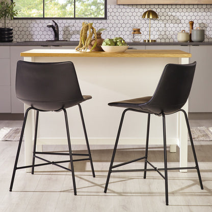 Modern Upholstered Counter Stool With Metal X Base (Set of 2) - Black Walker Edison