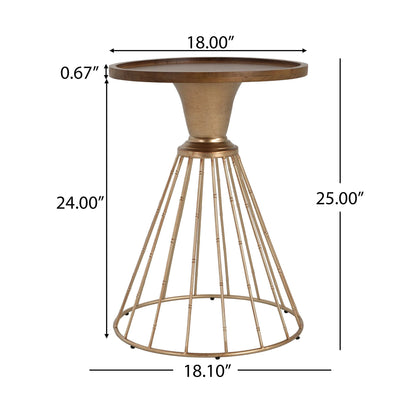 Hollow - Edge Retro Art Pine Side Table With Antique And Natural Color, Iron And Pine Construction - Antique Gold / Natural Noble House