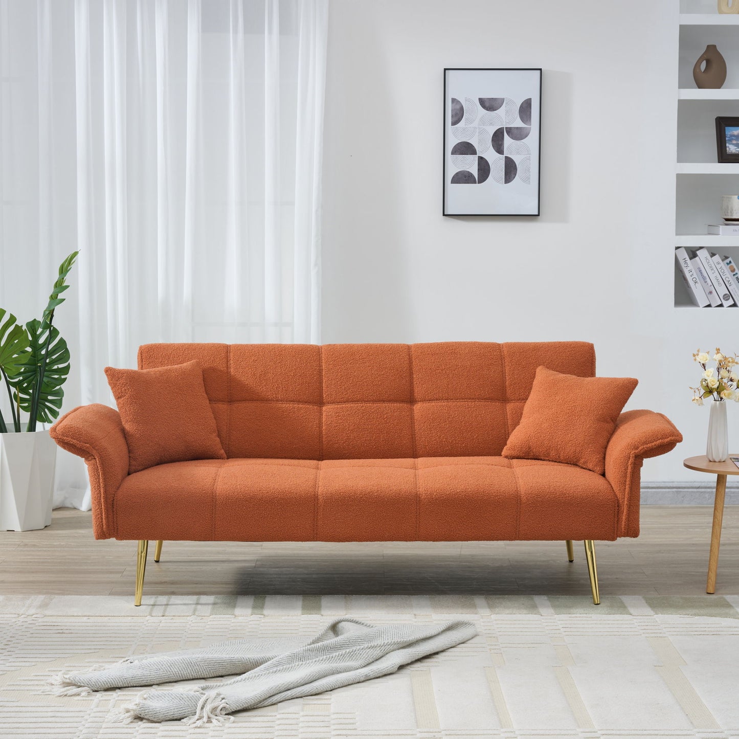 Convertible Double Futon Sofa Bed With Folding Armrests For Living Rooms Home Essentials