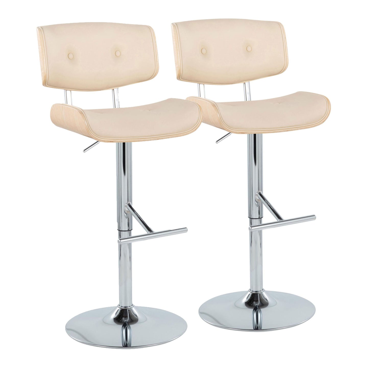 Lombardi - Contemporary Adjustable Barstool With Swivel With Straight T Footrest (Set of 2) Lumi Source