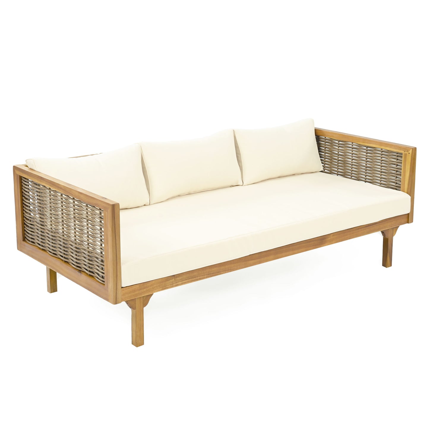 Claremont - 3 Seater Daybed Teak Acacia Wood Water Resistant Cushions Noble House