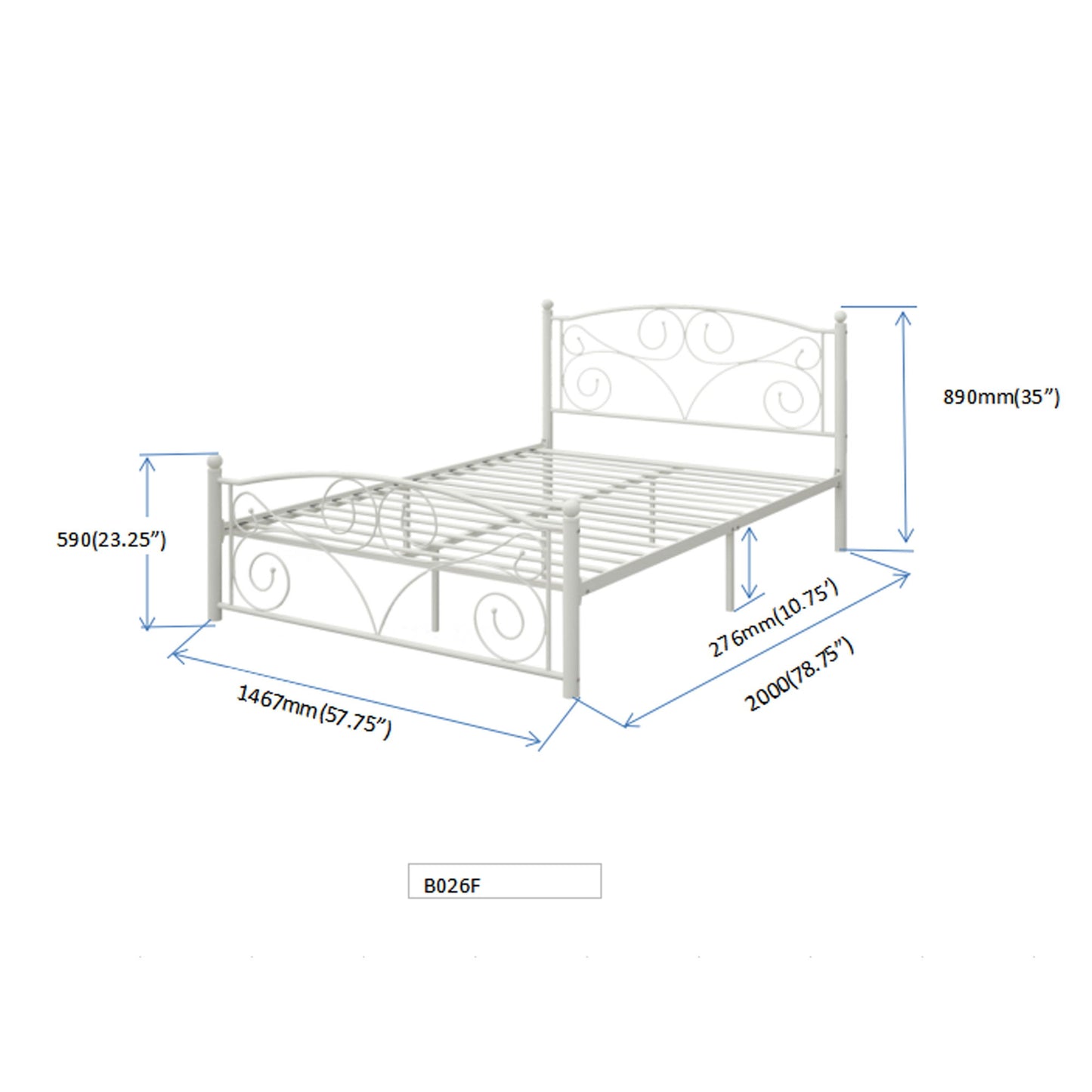 Full With Metal Frame Bed - White