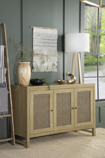 Zamora - Wood Accent Cabinet With Woven Cane CoasterEssence