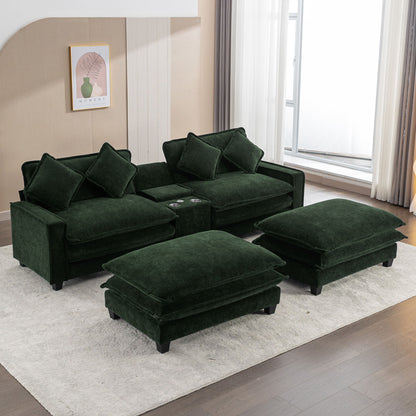 Sectional Sofa Chenille Upholstered Sofa With Two Removable Ottoman, Two USB Ports, Two Cup Holders And Large Storage Box For Living Room Hearth and Haven