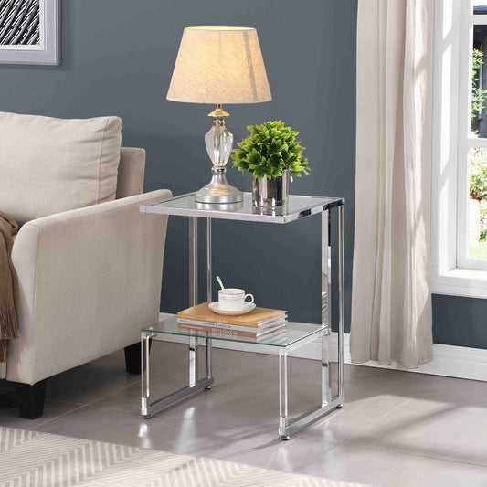 2 Tier Acrylic Glass End Table For Living Room Home Essentials