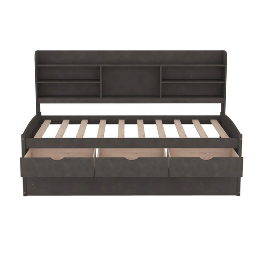 Captain Bed With Built In Bookshelves, 3 Storage Drawers, And Trundle Hearth and Haven