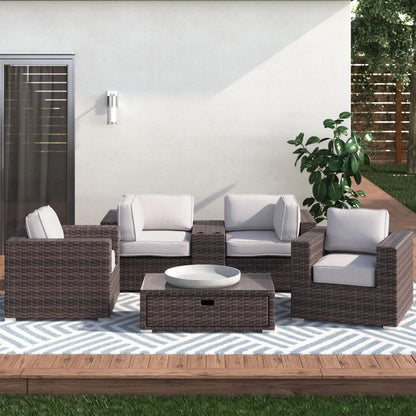 Wicker Seating Group Set With Table And Cushions LSI Patio Furniture