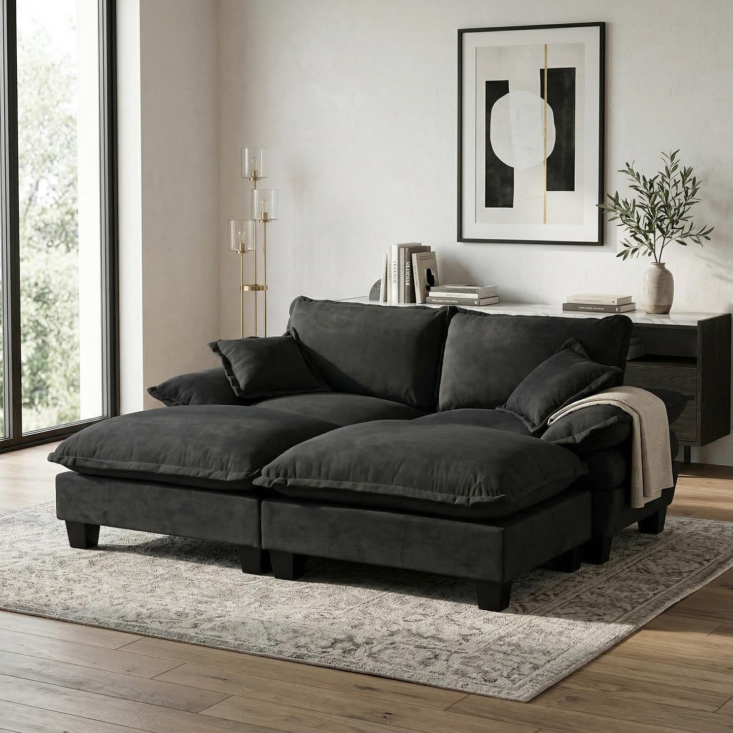 Modular Sectional Sofa With Movable Ottoman & Pillows Home Essentials