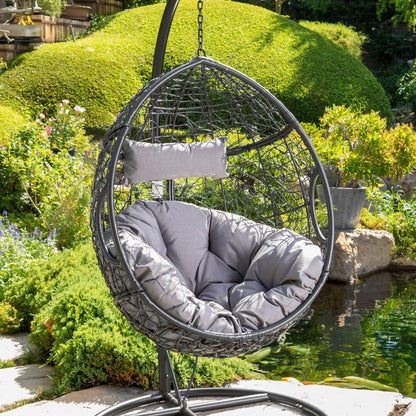 Kylie - Boho Style Hanging Basket Chair Rattan With Water Resistant Cushions Noble House