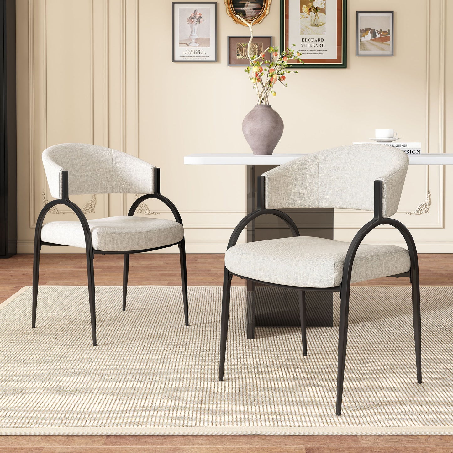 Contemporary Upholstered Dining Chairs With Metal Legs (Set of 2) Noble House