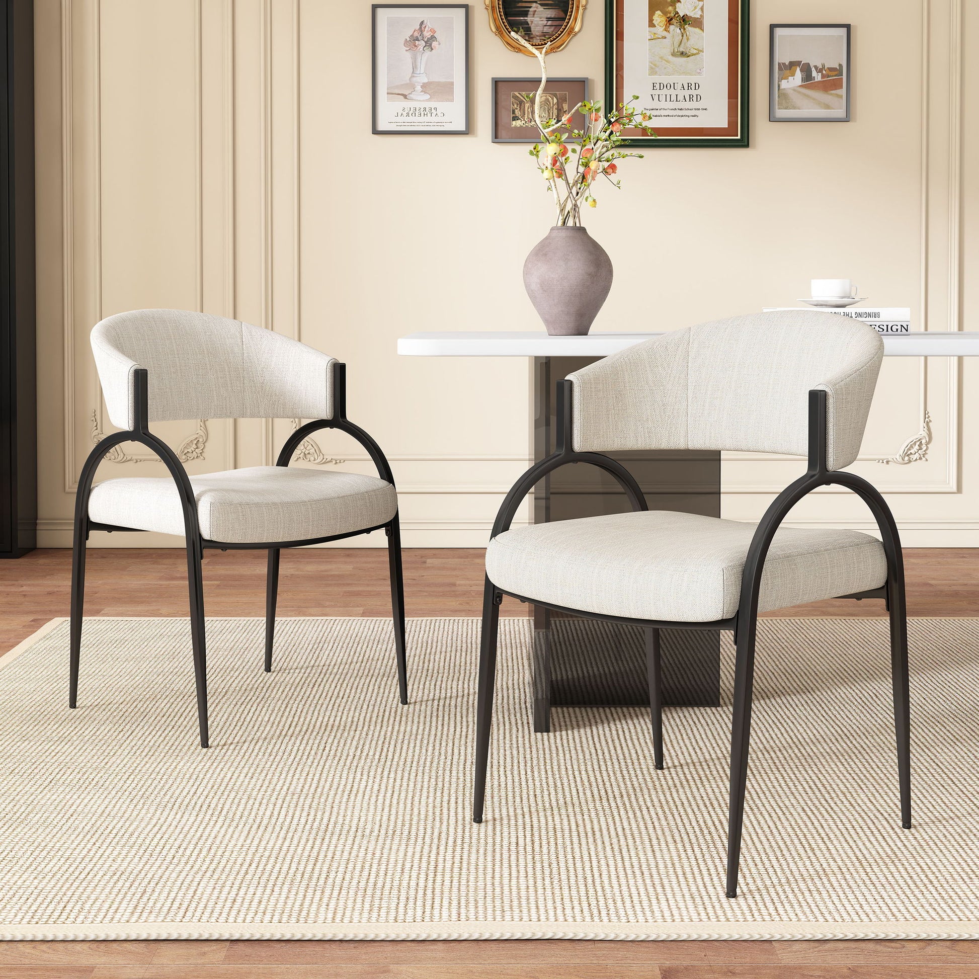 Contemporary Upholstered Dining Chairs With Metal Legs (Set of 2) Noble House