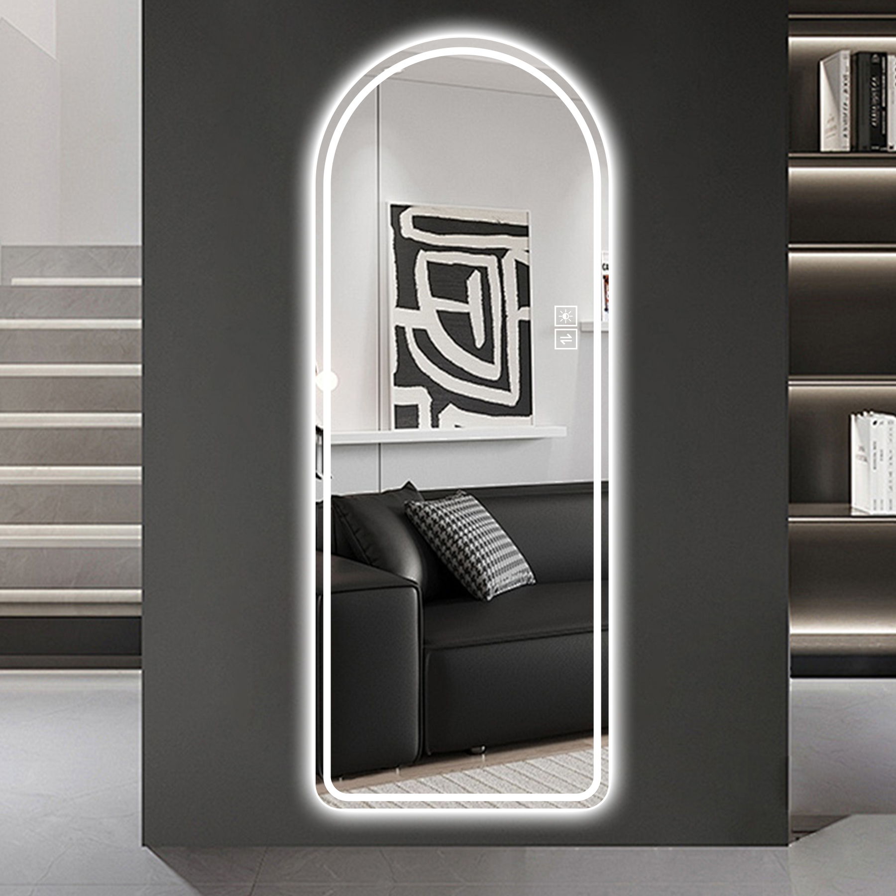 Arch Design LED Full Length Mirror, Dimmable, High Definition, Explosion Proof, 65" X 21" - Silver Daily Nest