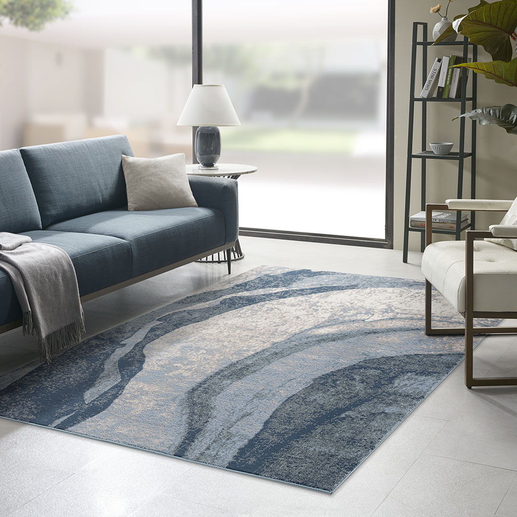 Grace - Abstract Wave Area Rug - Blue