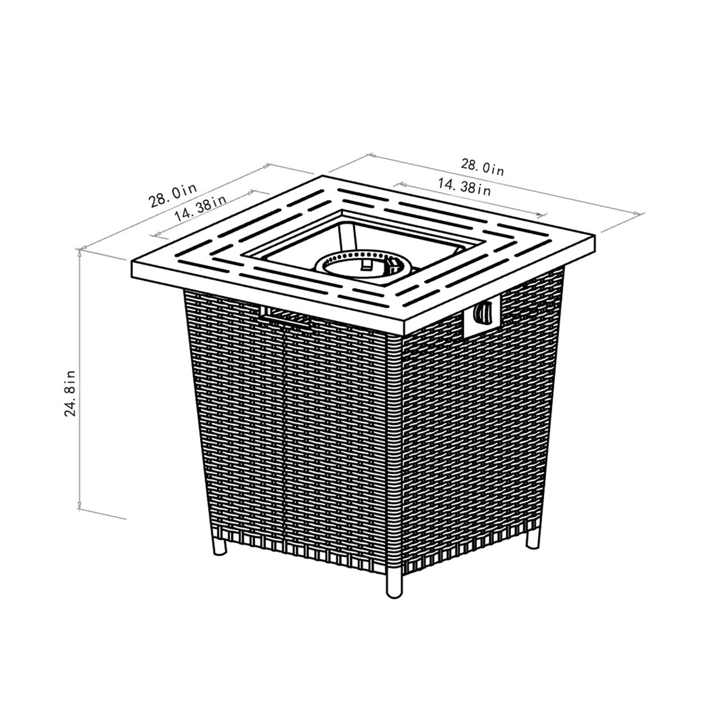 28" Wicker Square Fire Pit Table - Black Brown Home Essentials