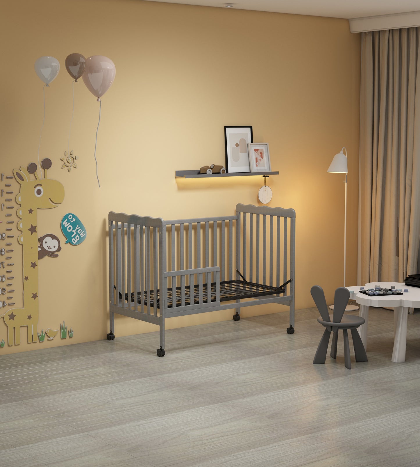 Crib 3 In 1 Convertible, Made Of Sustainable Pinewood, Non Toxic Finish, Comes With Locking Wheels, Wooden Nursery Furniture