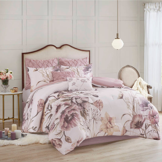 Cassandra - 8 Piece Printed Comforter Set - Blush Madison Park