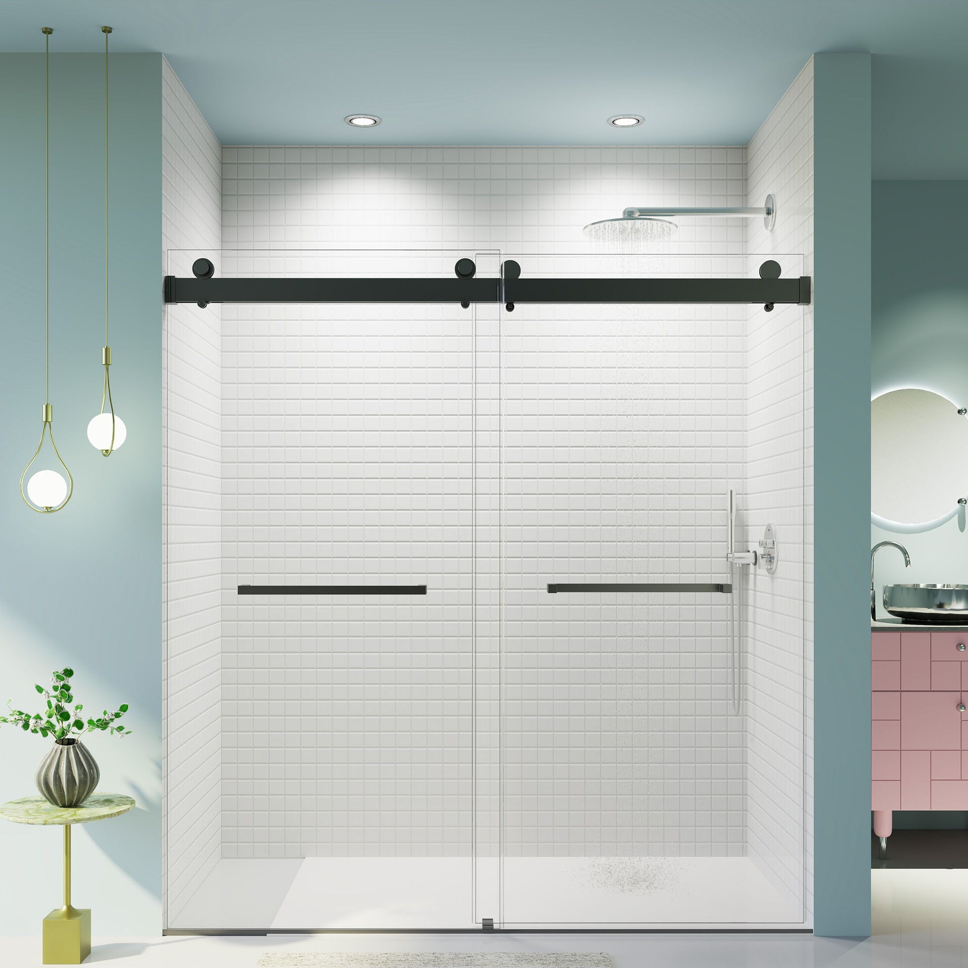 Frameless Double Sliding Soft-Close Shower Door, 3 / 8" (10Mm) Thick SGCC Tempered Glass Door, Matte Daily Nest