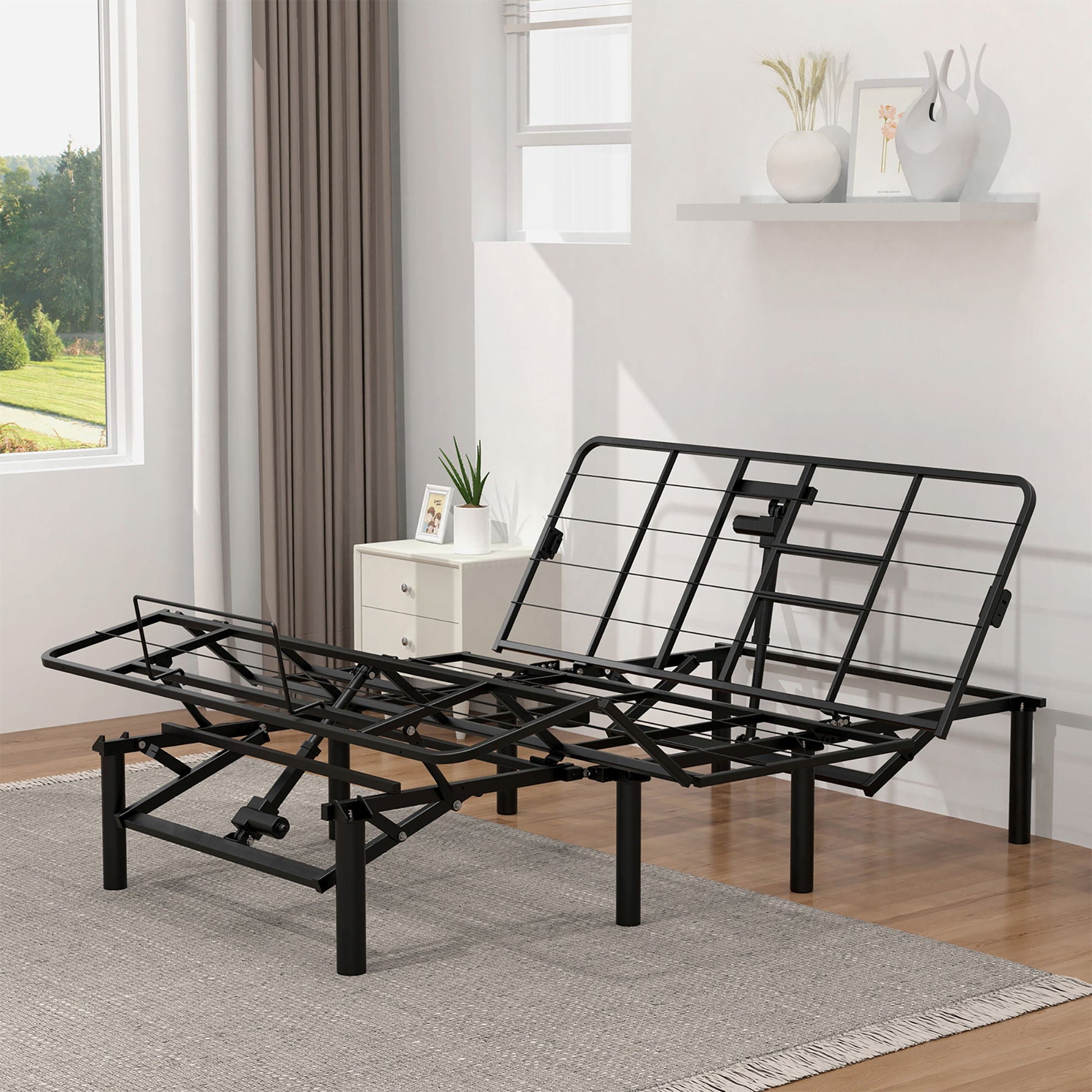 Adjustable Bed Base Frame With Head And Foot Incline, Quiet Motor, Queen Size Steel, Dual USB A, C Ports - Black Home Essentials