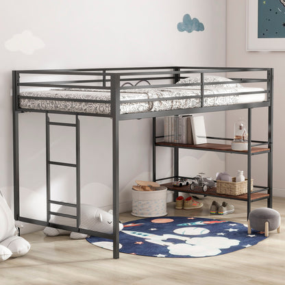 Adam - Twin Loft Bunk Bed With Cinnamon Wood Shelf - Black House & Home Furniture